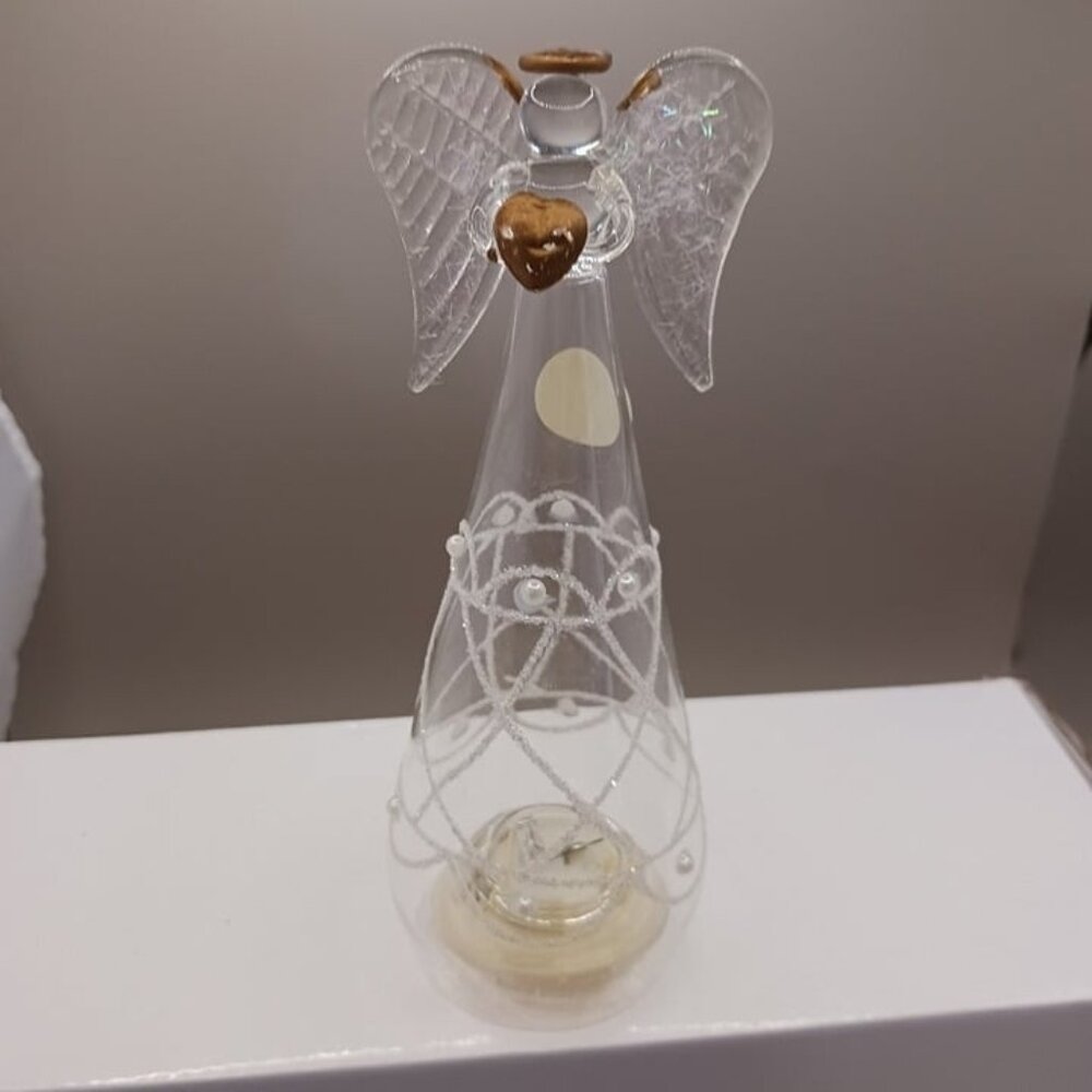 Angel light up  glass ornament glass with gold heart